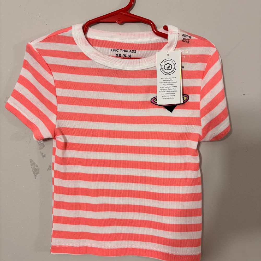 Epic Threads T-Shirt Girls XS 5-6 Pink White NWT Striped Ribbed Short Sleeve Tee